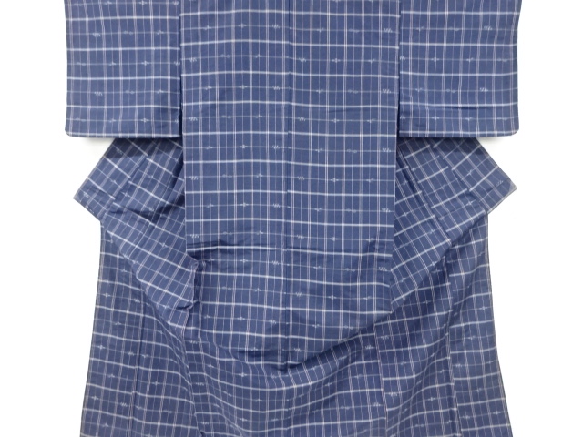 JAPANESE KIMONO / VINTAGE HITOE KIMONO / TSUMUGI / WOVEN GRID & KASURI PATTERN